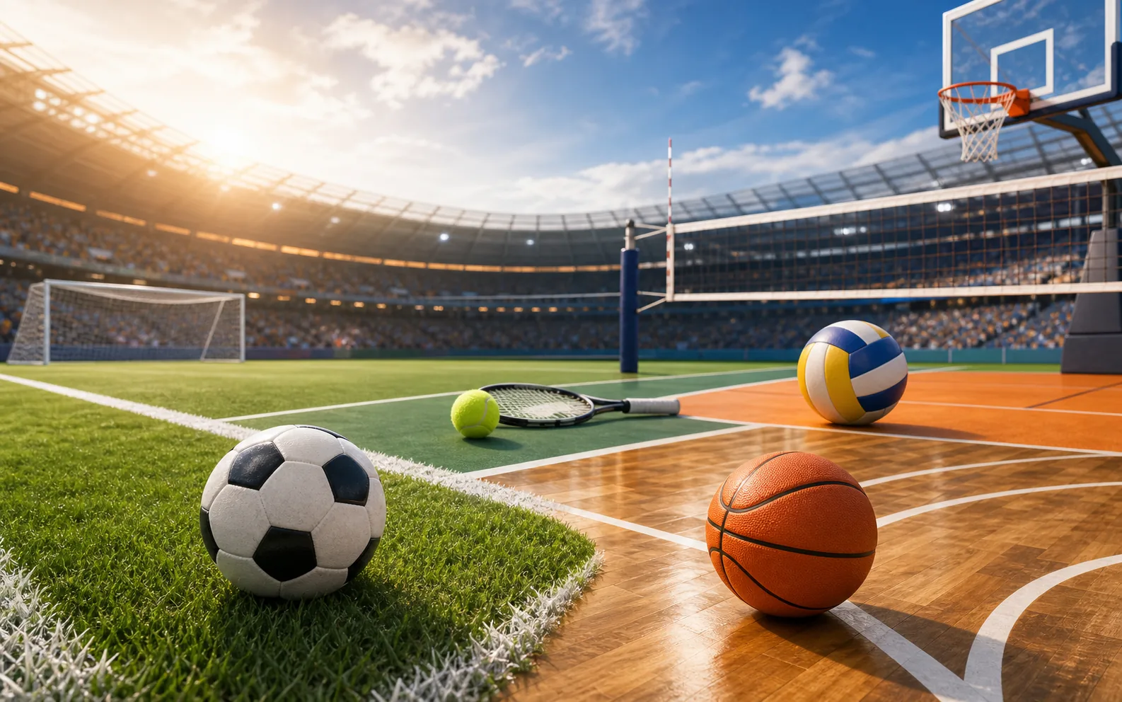 Futbol, basketbol, tenis ve voleybol sporlarını bir arada gösteren Betpark görseli